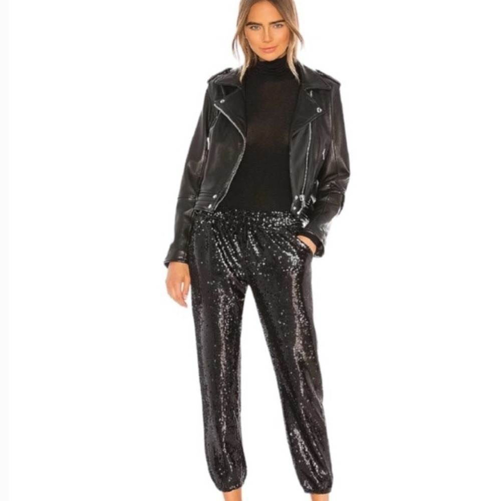 David Lerner Sequin Jogger Pants Black Small